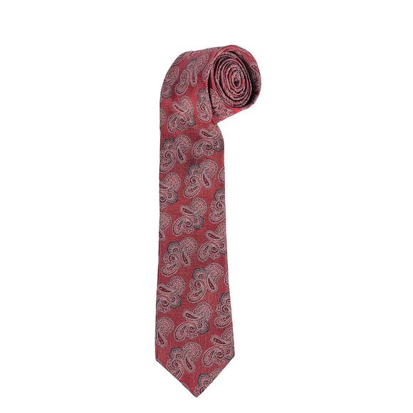 Hart Schaffner Marx Men’s Neck Tie Silk Red Paisley Pattern Print Made in USA - Picture 1 of 6
